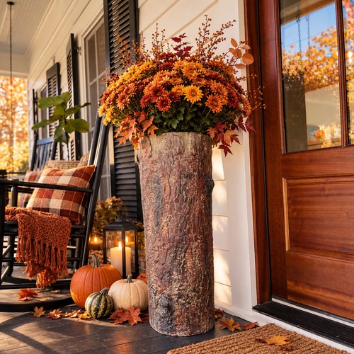 Tall tree stump porch planter - stump,